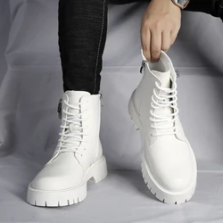 Fashion White Boots For Men New British Style Platform Motorcycle Boots Good Quality Casual Men’s High Top Leather Shoes Punk