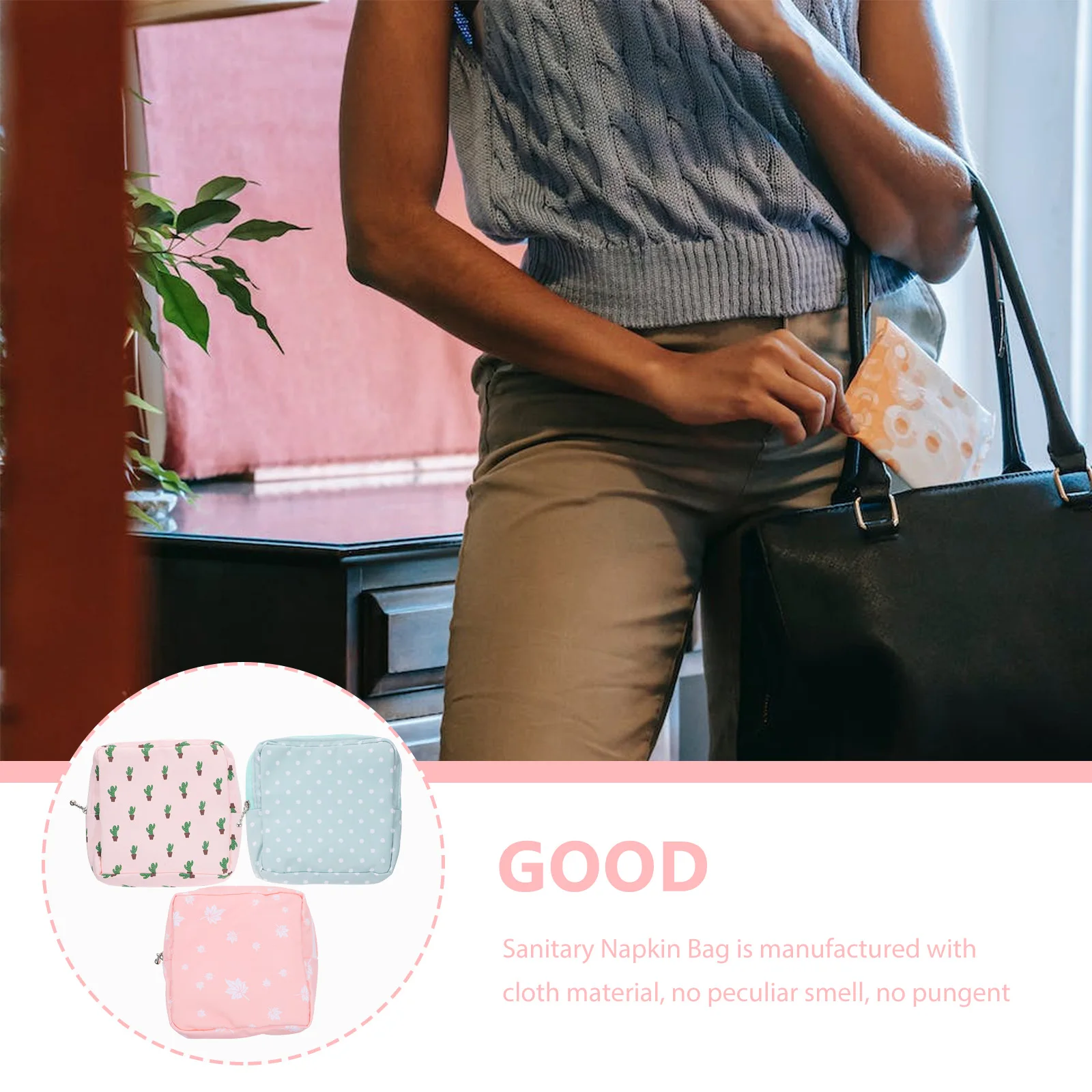 

3Pcs Washable Sanitary Napkin Organizer Portable Cloth Bag for Feminine Care Products Adorable Period Pouch Multi-Use Storage