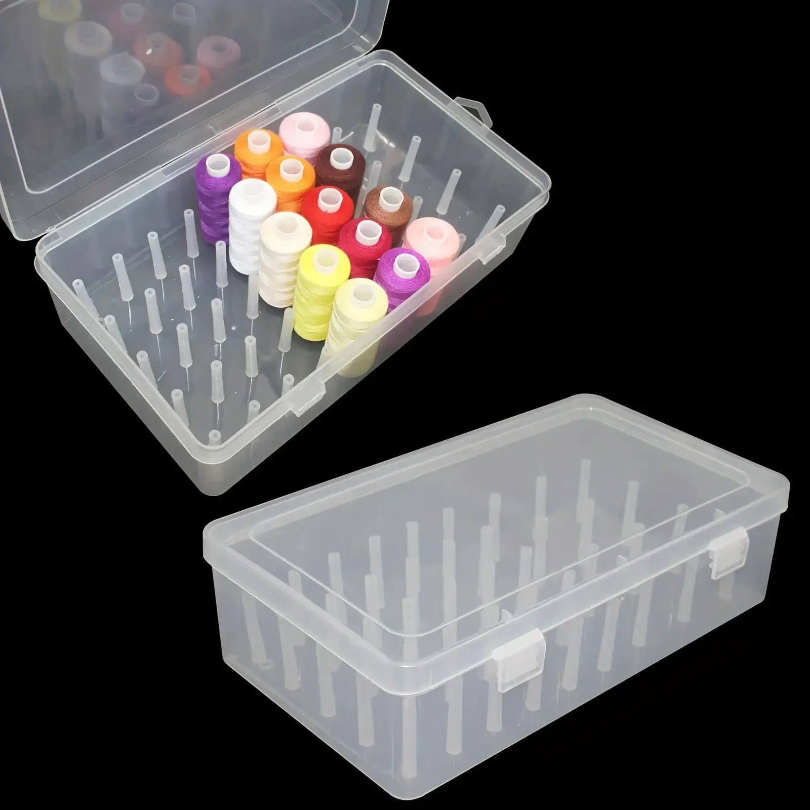 Clear Plastic Sewing Thread Storage Box With 42 Slots Craft Spool Holder For Embroidery Quilting Supplies Fridge Container