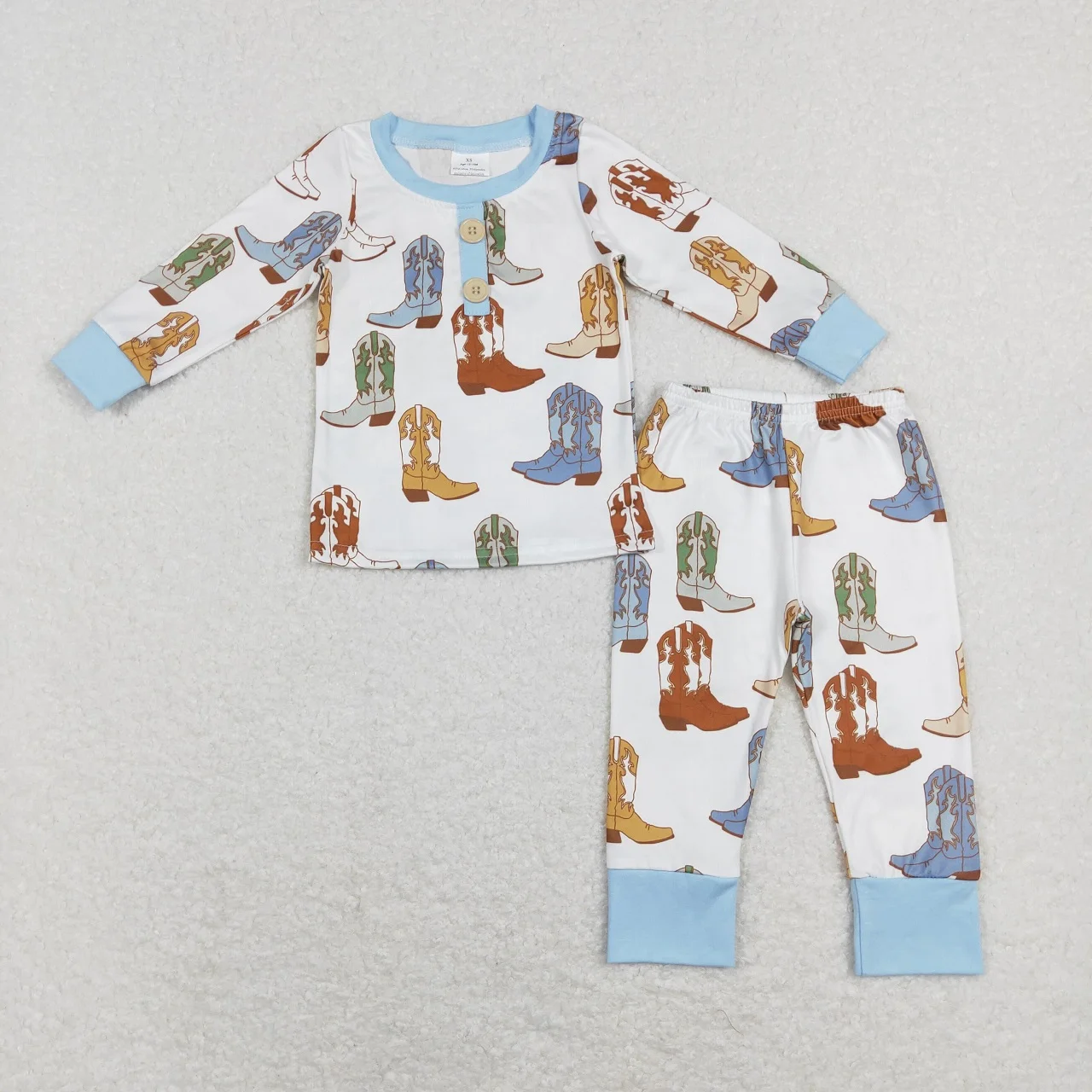 Wholesale Children Western Pajamas Sleepwear Long Sleeves Boots Shirt Set Kids Pants Toddler Outfit Matching Boy Girl Nightwear