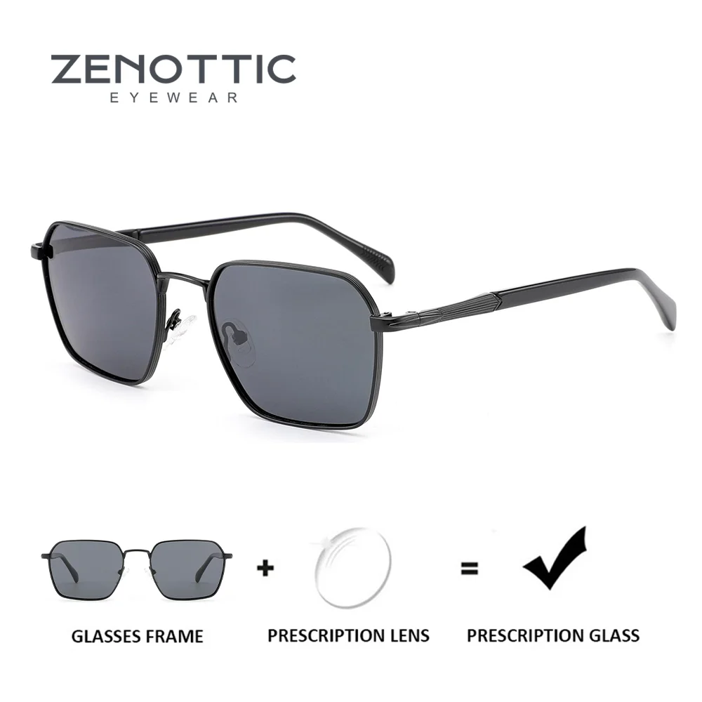 ZENOTTIC Trend Polarized Prescription Sunglasses Men Popular Metal Uv400 Protection Pilot Corrective Sun Glasses