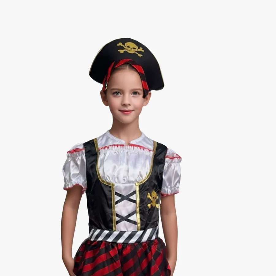 

Карибский пиратский костюм для косплея, комплект на Хэллоуин, детский пиратский наряд, юбка, ролевой гардероб, аксессуар