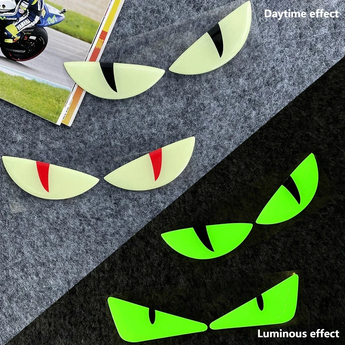 Car Sticker Luminous 3D Decoration Devil Eyes Scooter Motorcycle Headlight Body Trim Universal For Honda Yamaha Suzuki Vespa