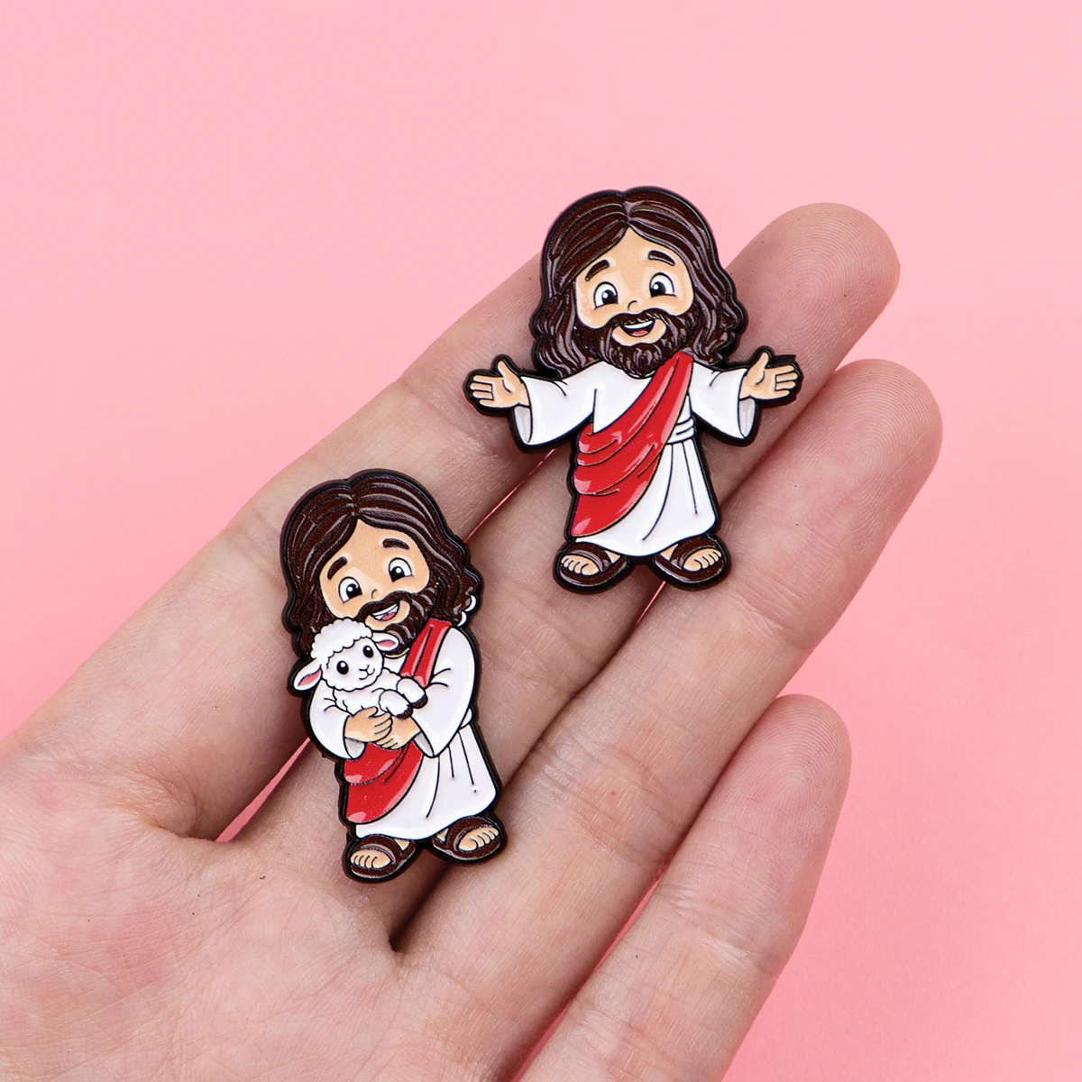 1-5pcs/Set Cute Jesus Themed Enamel Pin Cartoon Sheep Brooch Pines Lapel Pins Badge on Backpack Clothes Accessories Jewelry Gift