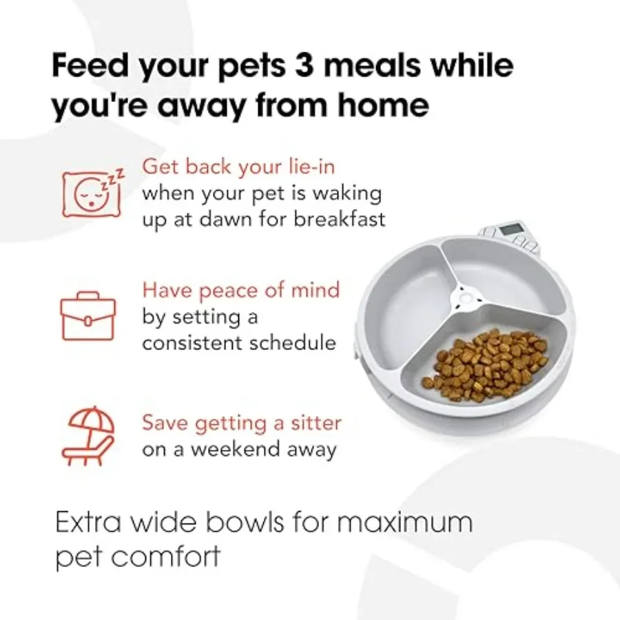 وحدة تغذية الحيوانات الأليفة الأوتوماتيكية C300 ذات 3 وجبات مع مؤقت رقمي للقطط أو الكلاب الصغيرة مناسبة لتسليم أغذية الحيوانات الأليفة الرطبة والجافة حتى 0.7