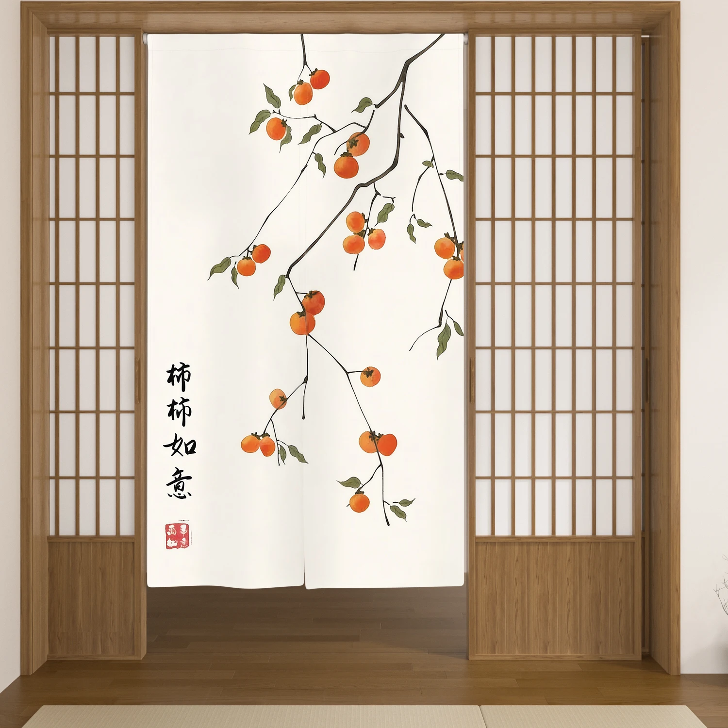 Traditional Chinese Style Noren Curtain Ink Painting Flower Print Split Half Door Curtain for Home Partition Decoration