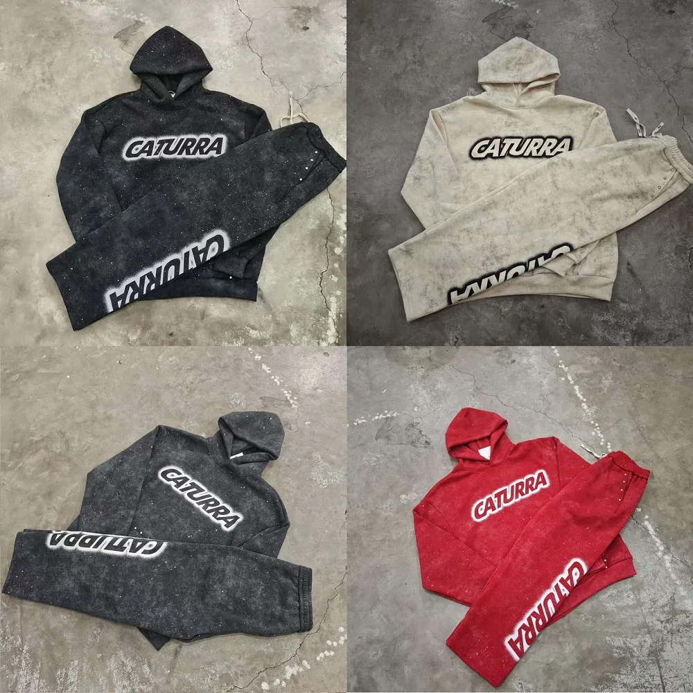 

Men's Set fleece make old Pullover Sweatshirt starlit sky Hoodies Sweatsuit High Quality Sports Suit 2025 letter printed