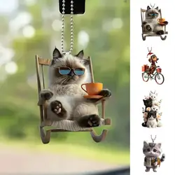 Cat Animal Pendant Hanging Ornament with Lanyard Easy to Hang 2D Flat Adorable Animal Rearview Mirror Ornament