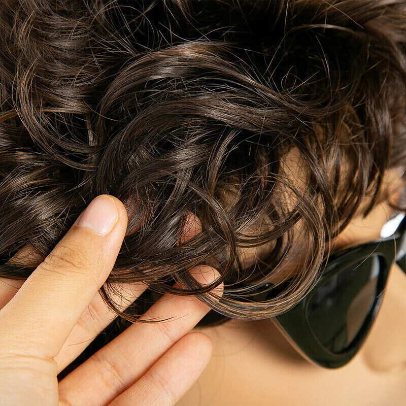 2024 رجل براون مزيج قصير مجعد الألياف الاصطناعية باروكات الشعر الرجال شعر مستعار يومي #4