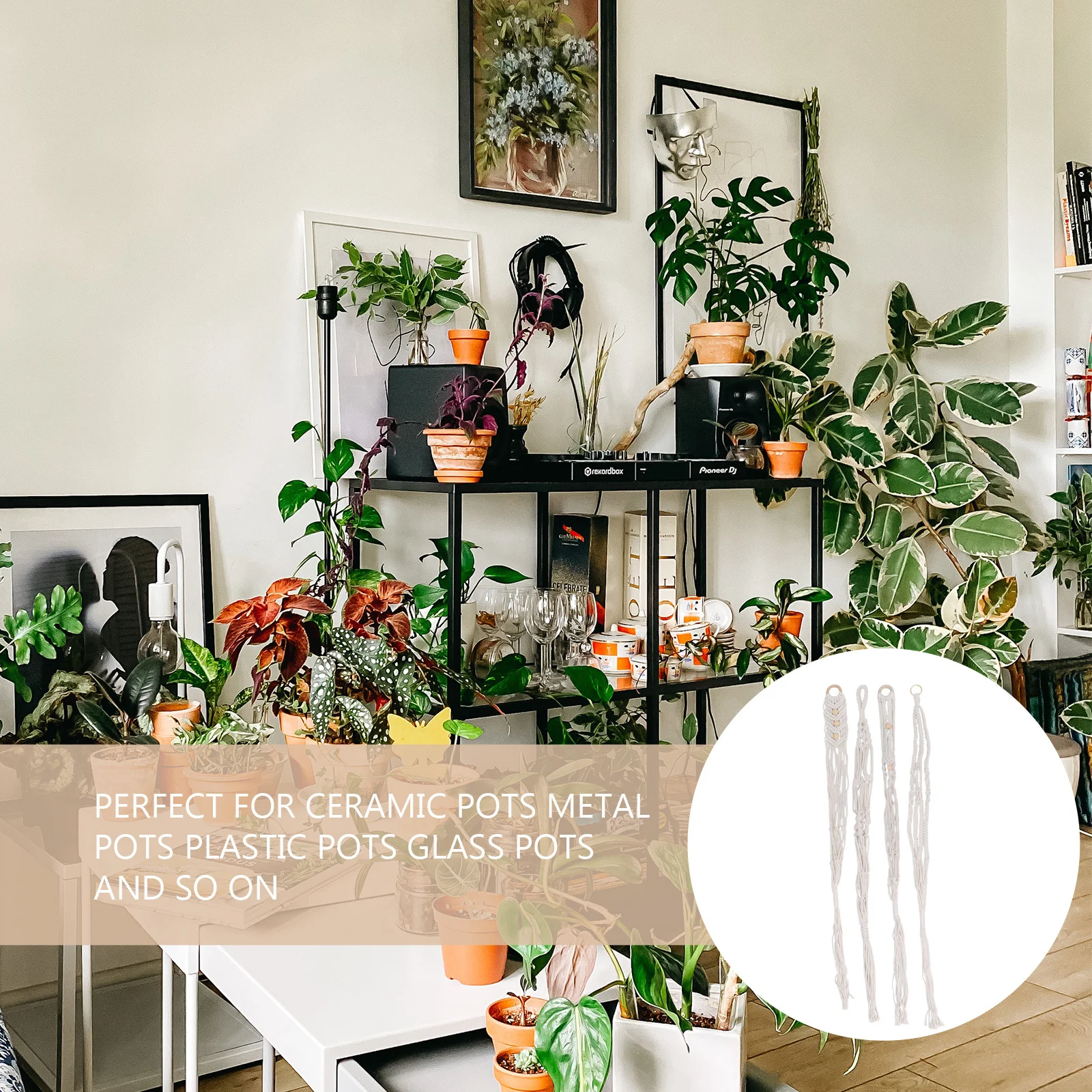 

4Pcs Flowerpot Net Bag Cotton Rope Hand-Woven Hanging Planter Holder Suitable for Home Garden Deck Patio Balcony