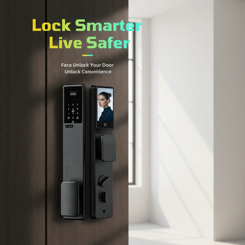 Tuya App Remote WiFi Smart Security Camera Lock 3D Face & Fingerprint Recognition Video Intercom For Wood Doors