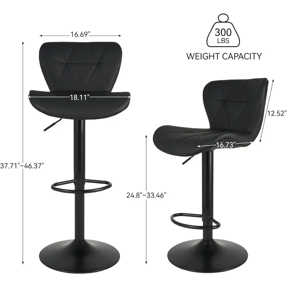 Modern Bar Stools , Adjustable Faux Leather Upholstered Swivel Bar Stools, Counter Height Bar Chairs with Back