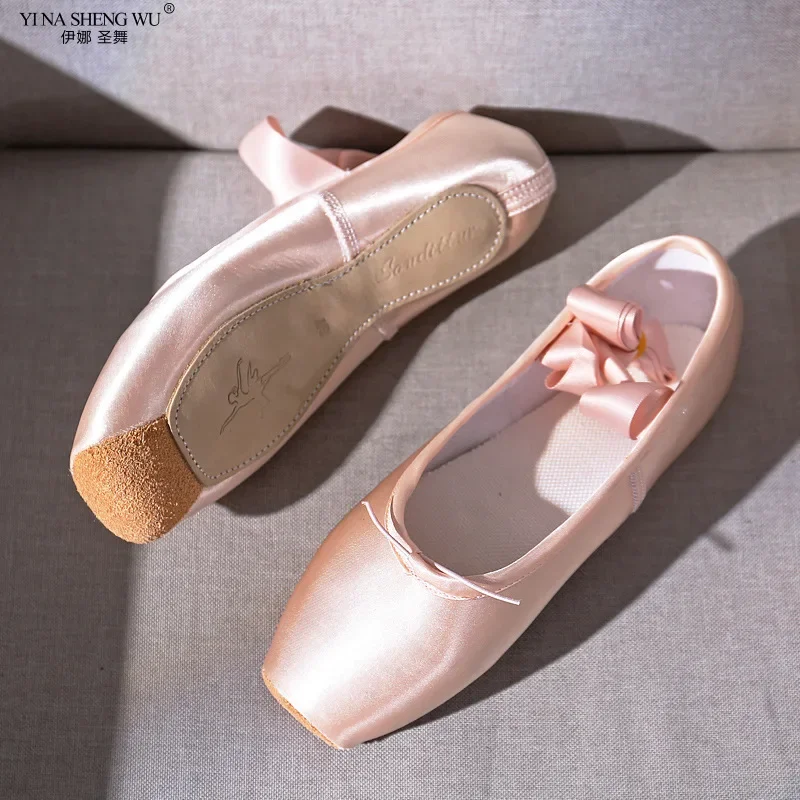 Chaussures de Ballet à semelles souples, lanières en Satin rose, chaussures de pratique de danse confortables, Performance sur scène, chaussures de danse pour enfants/adultes