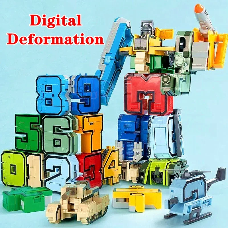 

0-9 Digital Numbers Transportation Letter Tank Warrior Deformation Action Figures Transformation Robot Toys For Children Gifts