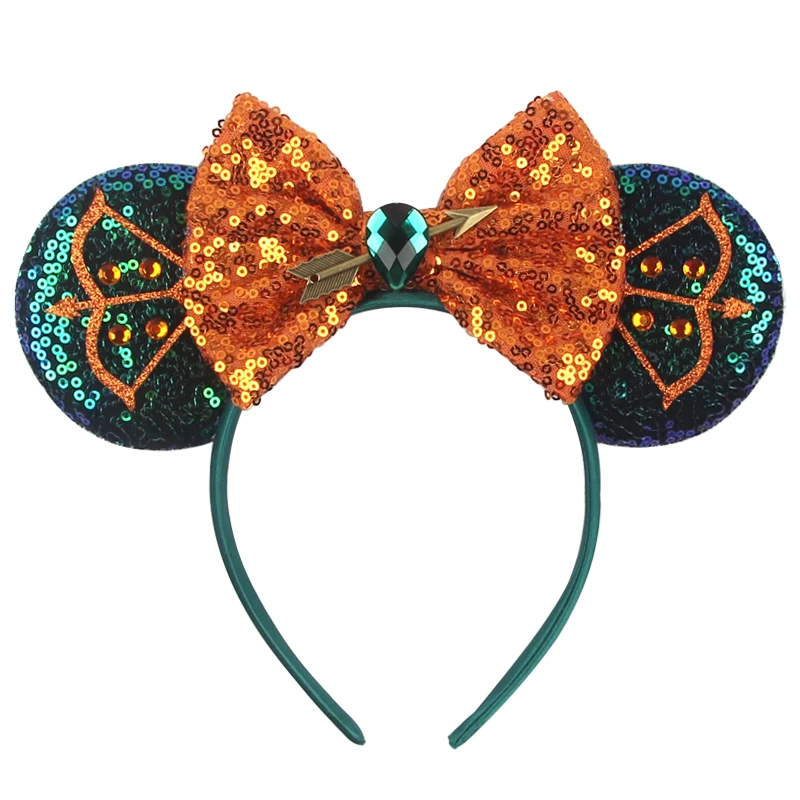 Pixar Brave Ears Headbands for Women Disney Princess Merida Hair Accessories Girl Green Sequins Bow and Arrow Hairband Kids Gift view 3