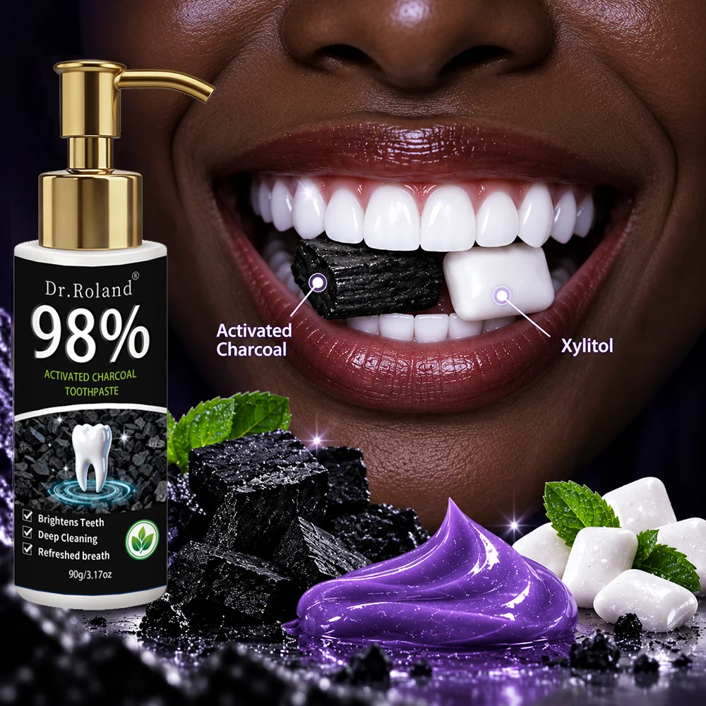 98% Activated Charcoal Hydroxyapatite Toothpaste Enamel Care Whitening Sensitive Teeth Stain Removal Xylitol Mint Fluoride Free