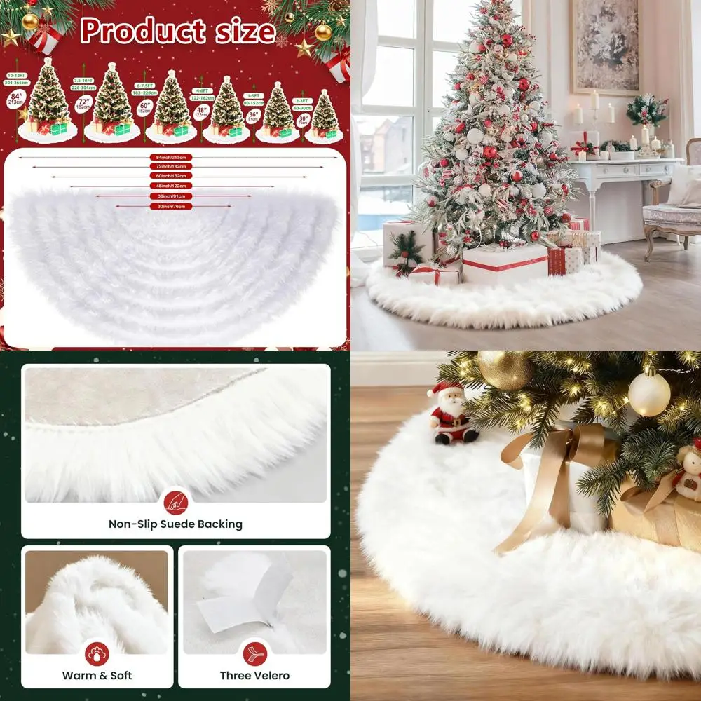 

Thick Woolen 48 Snowy White Velvet Christmas Tree Skirt for Holiday Celebrations