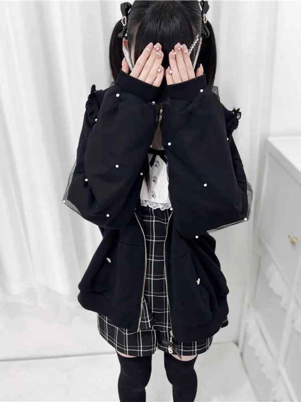 Adorable Jaet con capucha y Orejas de conejo forradas de Fce para mujer, ropa de abrigo larga y cómoda, Otoño Invierno Y2K, dulce Sle