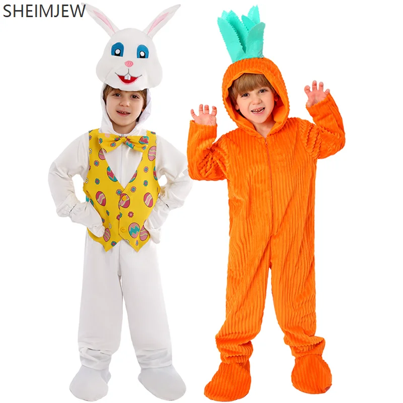 

Funny fruit cosplay carrot white rabbit jumpsuit costume funny Halloween children's carnival party cute rabbit home jumpsuits