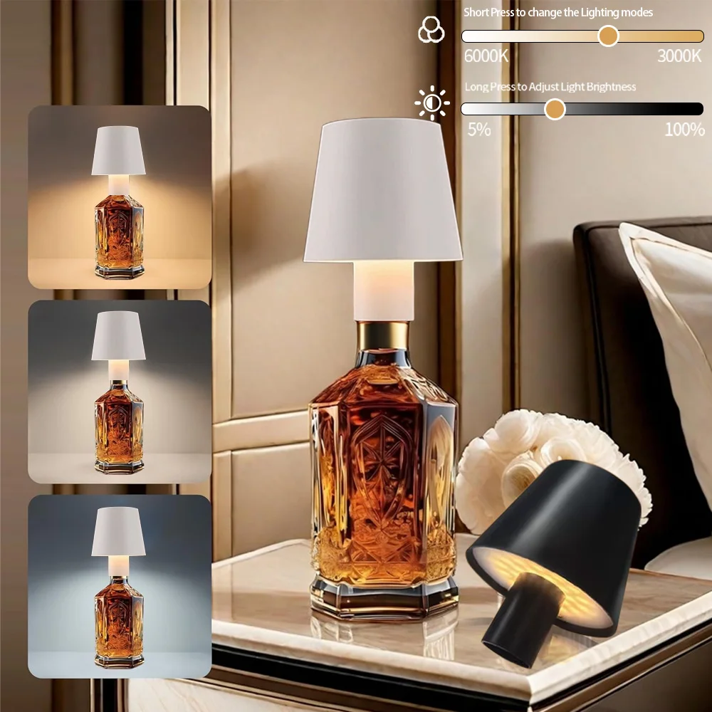 Wireless Bottle Lamp USB Rechargeable Touch Control Table Lamp 3 Colors Stepless Dimming Night Lamp For Bars Wine Bottles Decor