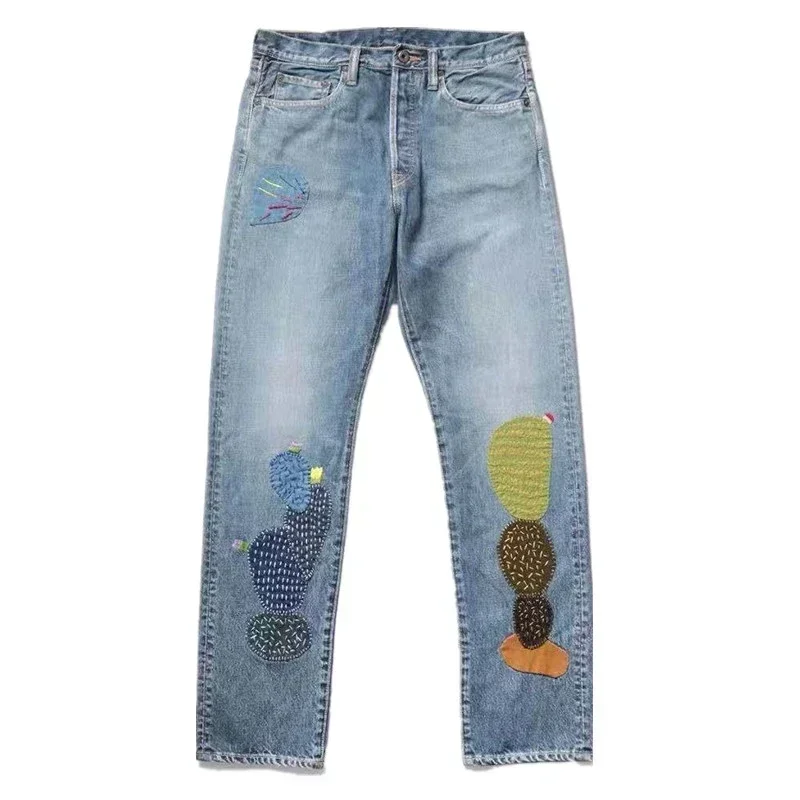 

Kapital Vintage Patchwork Heavy Duty Wash Patch Embroidery Fashion Jeans for Men Boot Cut Denim Pants