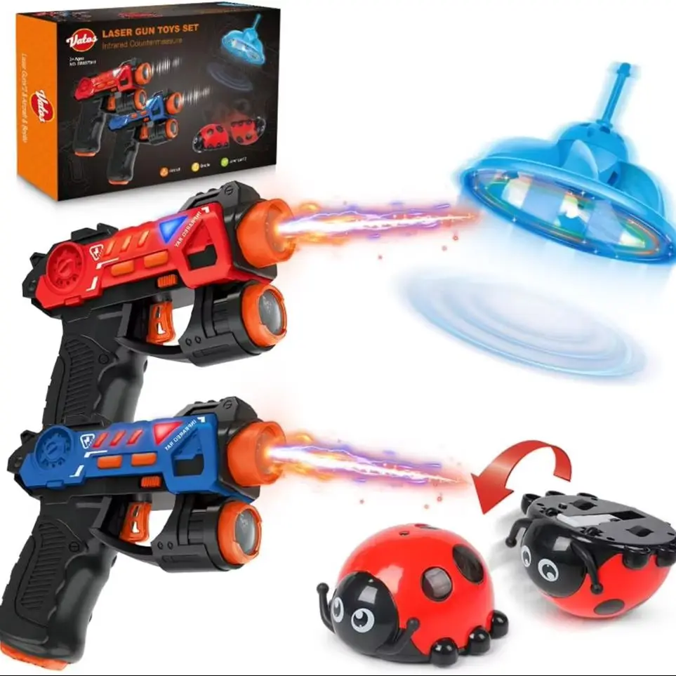 Conjunto de arma de etiqueta laser VATOS 4 em 1 para crianças com besouro voador blaster arma de brinquedo jogo de tiro presente de Páscoa para meninos meninas de 3 anos ou mais