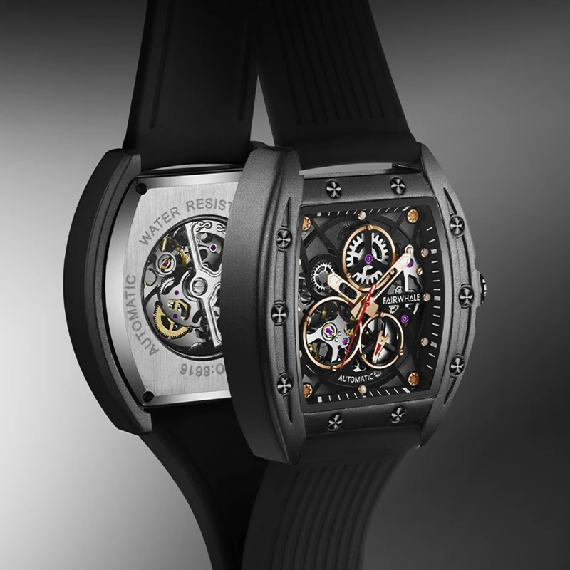 Orologi meccanici di moda cinturino in Silicone da uomo Sport orologio automatico di alta qualità orologio da polso a forma di Tonneau prodotti gratuiti doganali