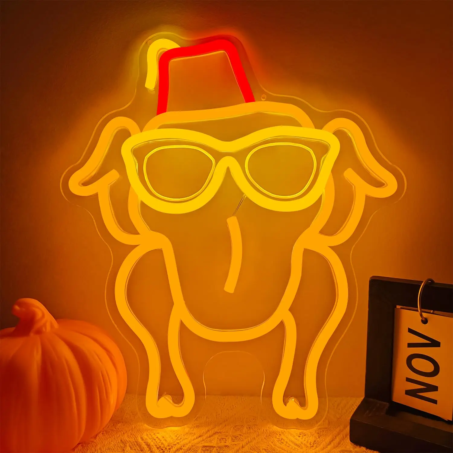 フレンズテレビ番組-led-ネオンサイン-壁装飾用-フレンズギビング-ターキー-サングラス-感謝祭-調光スイッチ付き-誕生日プレゼント用