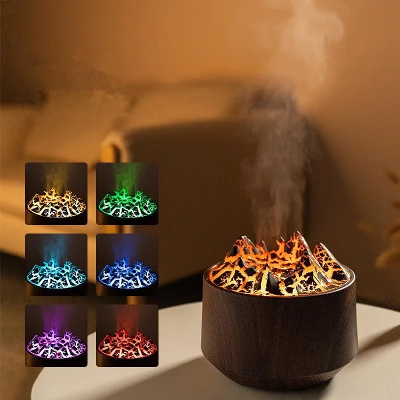 Volcano Flame Aroma Low Noise USB Diffuser Essential Oil Diffuser Bonfire Humidifier with 7-Color Flame Light for Home Office