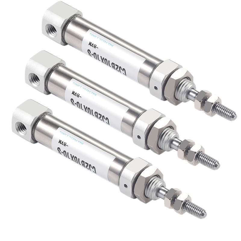 CJ2B6, CJ2B10, CJ2B16 Single Action Mini Pneumatic Cylinder Miniature Magnetic Stainless Steel Axial Air Inlet