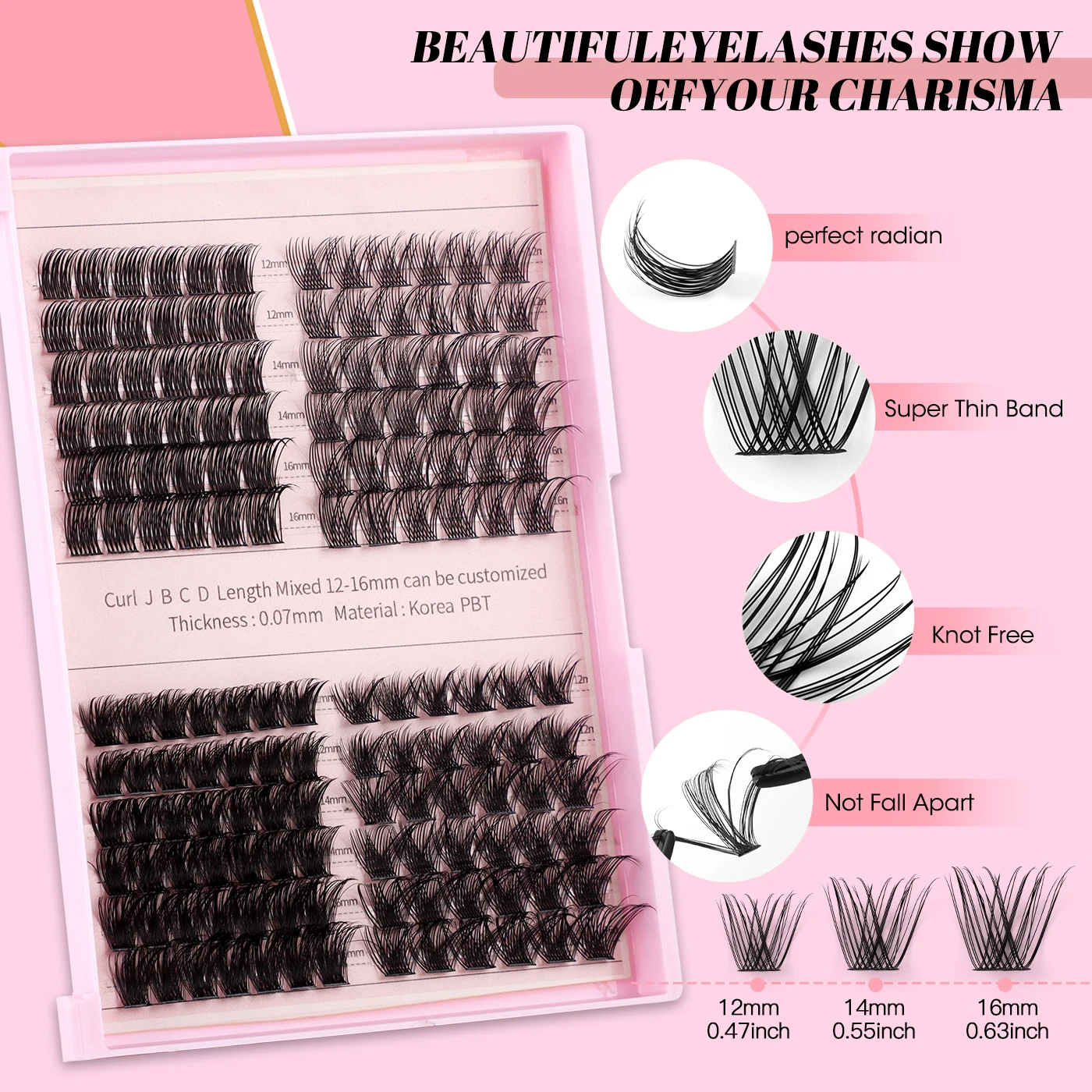 Eyelash extension set with 150 eyelash clusters, natural eyelash bonding and sealing, super shaping eyelash tweezers, eyelash gl