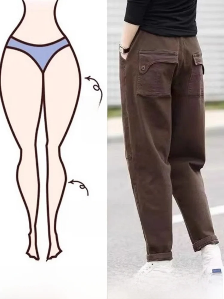 Spodnie sportowe plus size z podszewką, wyszczuplające, damskie, codzienne spodnie typu harlan, z wysokim stanem, proste nogawki, do pracy.