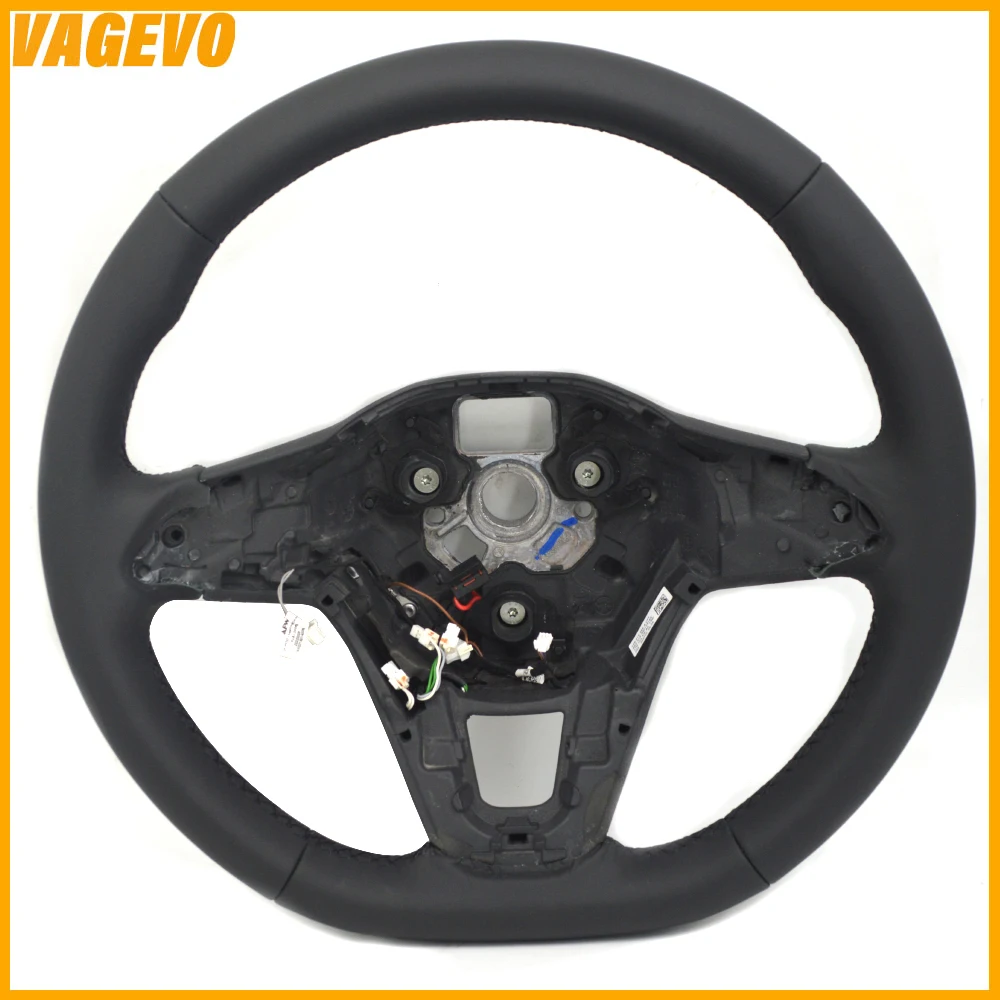 Full leather black stitched sport steering wheel for VW ID4 without paddle holes and hands-free module, Car Accessories