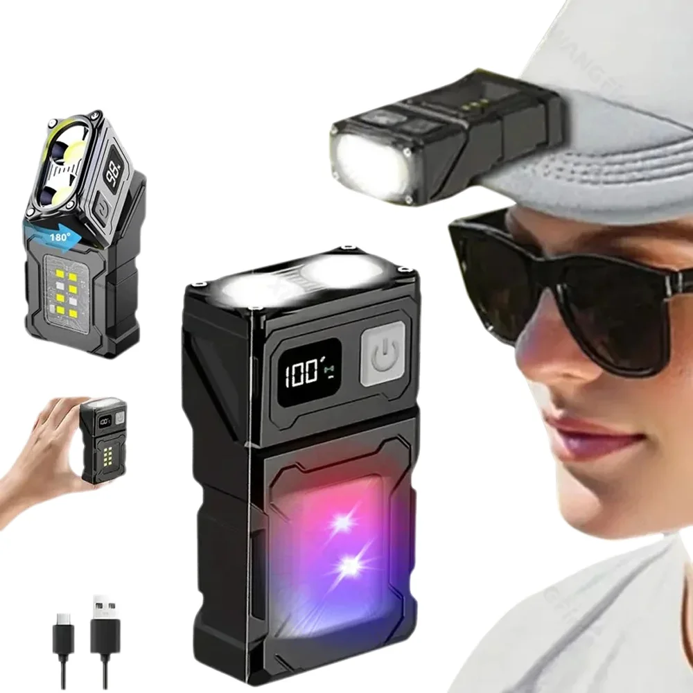 Mini latarka LED z możliwością ładowania przez USB - przenośna, super jasna latarka z magnesem na końcu, bocznym światłem COB i funkcją latarni kempingowej — 2