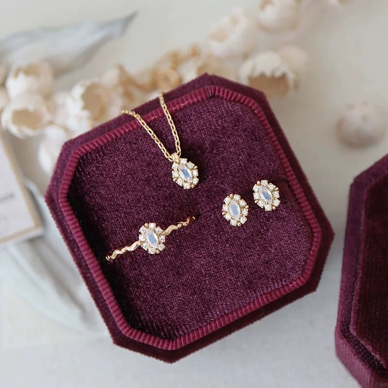 

Nojess Japanese Style Ring Set with Iolite And Zircon Stone Luxury Court Fashion Jewelry Earrings Necklace for Women