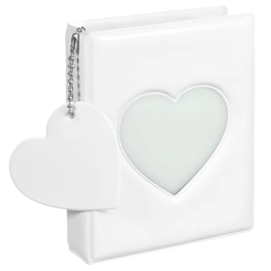 

Photocard Book, 3 Inch Photocard Book Mini Photo Album Heart Hollow Card Binder with 32 Pockets and Pendant