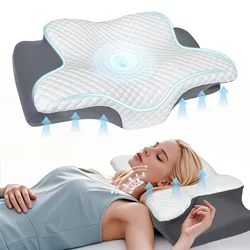 1pc Cervical Pillow Ergonomic Memory Foam Neck Pillow Neck Pain Relief Comes for Support Back Side Sleepers Gift Beding Grey