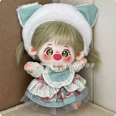 Vestido Verde Doce Listrado Mori Cat com Faixa de Cabelo, Roupa Kawaii, Roupa de 20cm, Roupas Cosplay Kawaii, Presente das Meninas