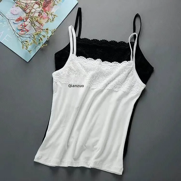 Women's Strap Vest Inner Wear Large Size White Lace Trim Base Layer Spring Summer Black Top Tank Top Underwear Home Clothes