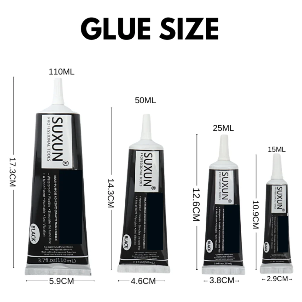 SUXUN Glue Black Contact Phone Repair Adhesive for Glass & Plastic, Universal DIY Glue in 15ML25ML 50ML 110ML