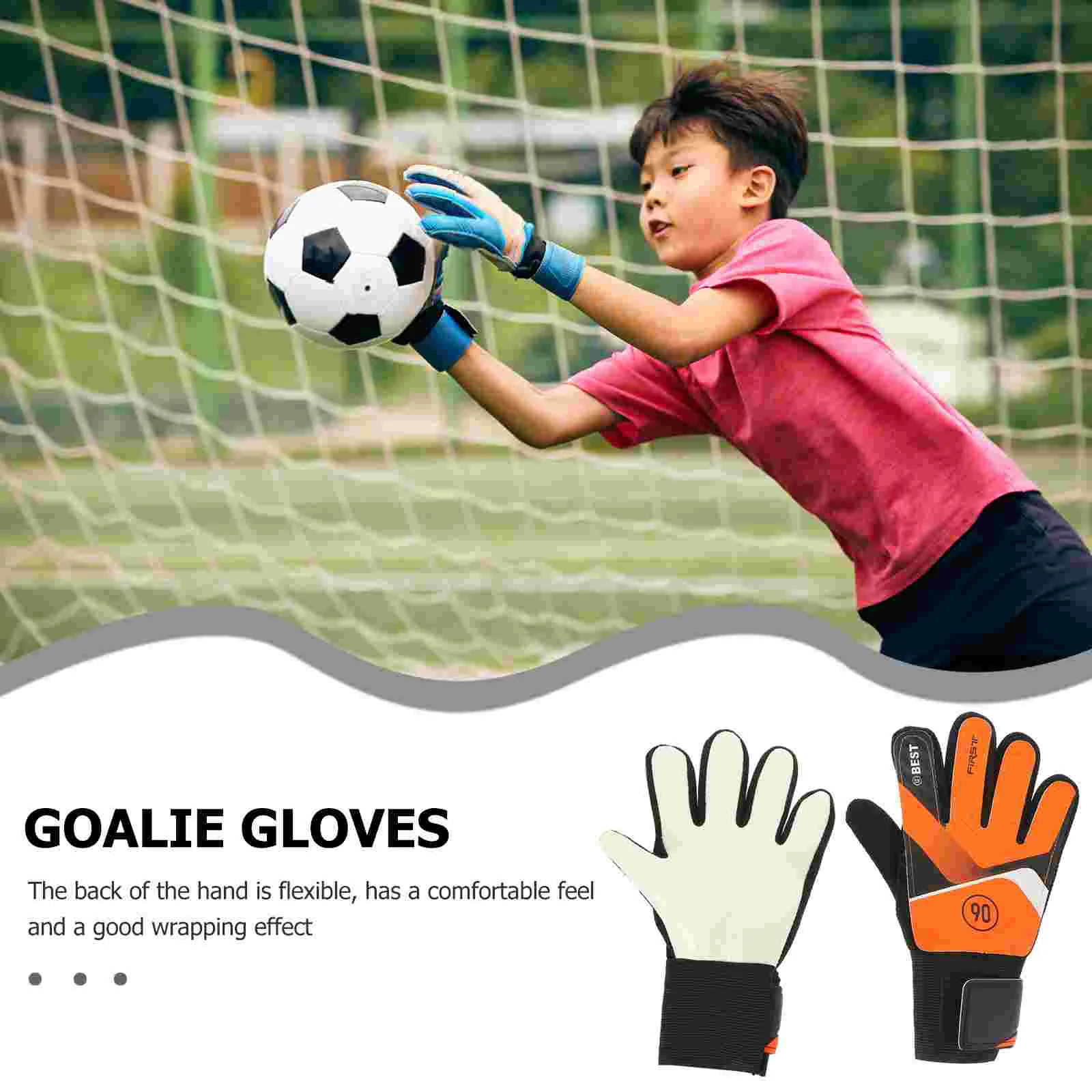 Soccer Goalkeeper Gloves Football Latex Anti-collision (green #5) Childrens Orange Wear-resisting Boy