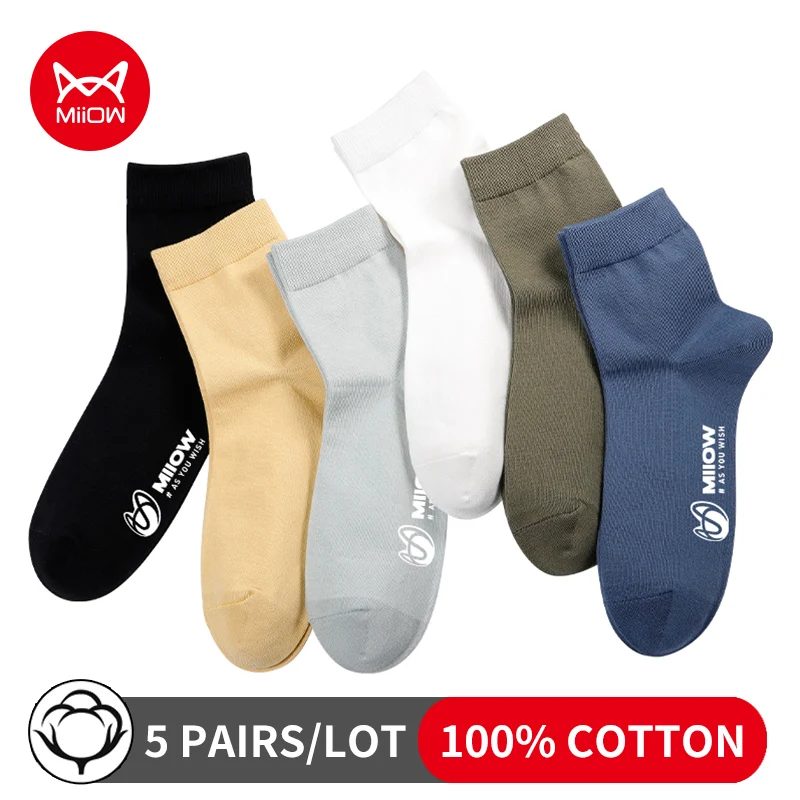 MiiOW 5 Pairs/Lot Cotton Men's Socks Casual Dress Socks Printing Breathable Skin Long Male High Quality Colorful Mid-calf Socks