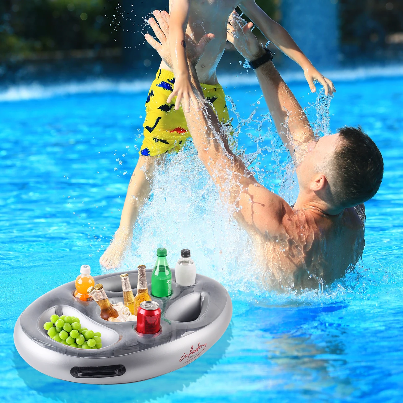 1PC Inflatable Drink Holder Thickened, Floating Cup Rack Portable Ice Tray with Cup Holder for Pool Party Summer