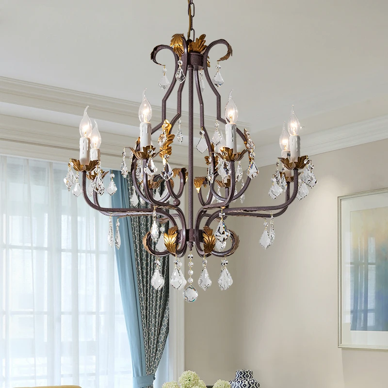 Farmhouse Crystal Chandelier Light Retro Rustic Hanging Light For Restaurant Home Decor Lustre