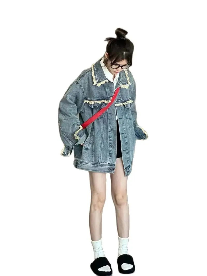 Large Size Denim Jacket For Women In Autumn 2023 New Retro Design Fashionable And Versatile Niche Fur Edge Jacket Top Commuting