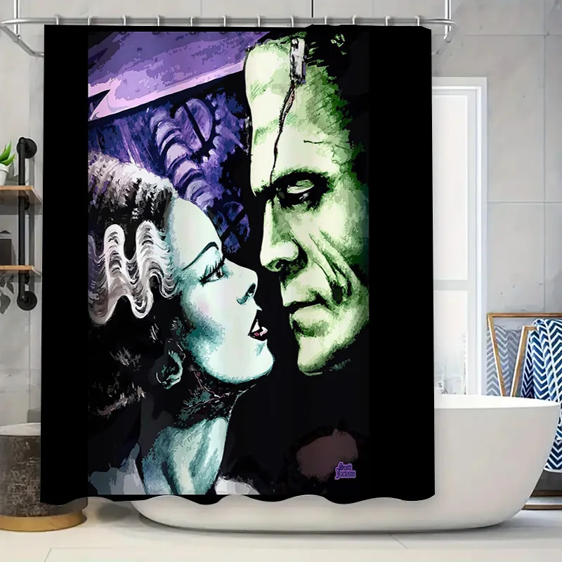 Horror Movie Shower Curtain Gothic Vampire Decor Halloween Home Textile Van Helsing Transylvania Spooky Artistic Shower Liner