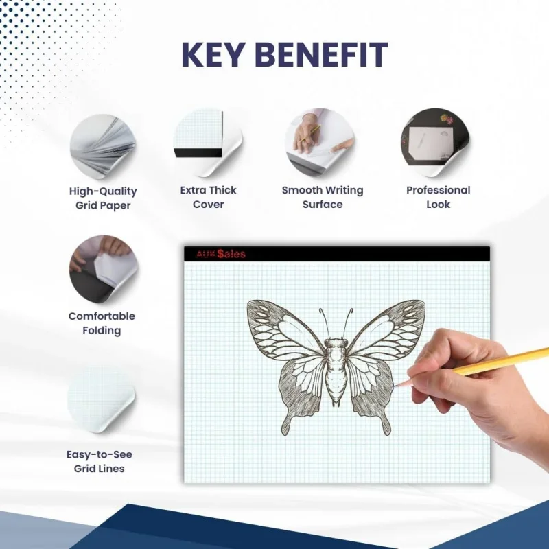 TOP Sturdy Graph Desk Pad (of 4), 22x17, 1/4 Quad Grid, 50 Sheets Per Pad, 80 GSM, Precise Notetaking, Sketching, Ideal f