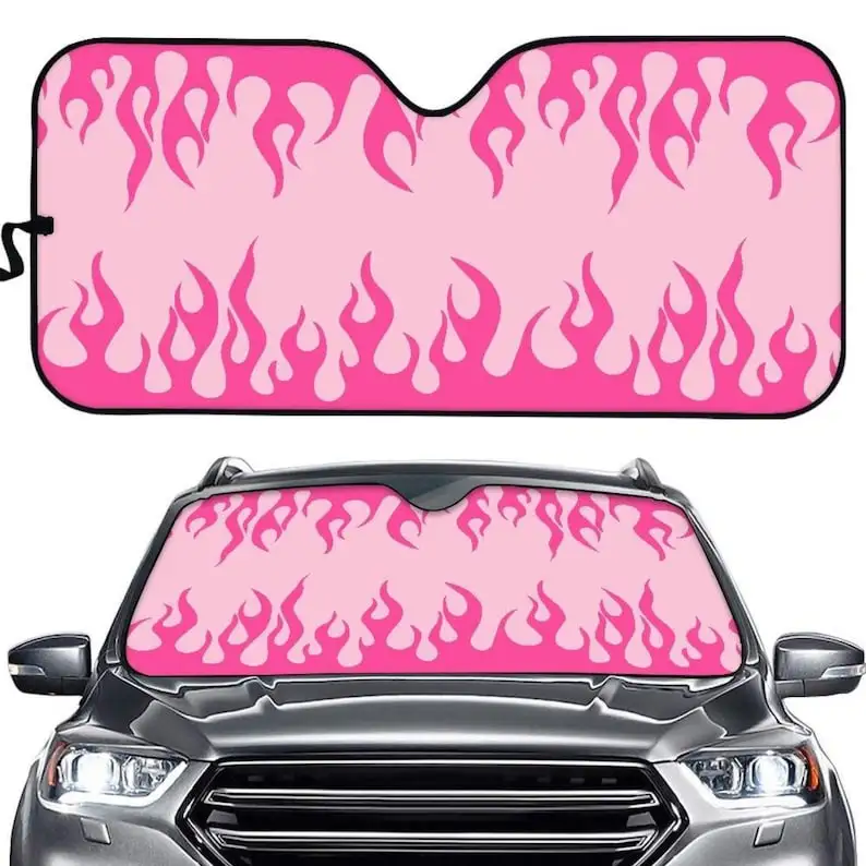 Rétro Pink Flame Retro Privacy Sunshade for Windshield | 90s Y2K Pink Car Accessories | Matching Car Accessories