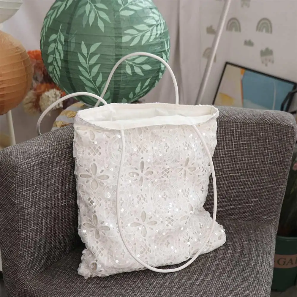

Hollow Out Embroidery Lace Shoulder Bag Embroidered Large Capacity Sequin Tote Bag Lightweight Bohemian Women's Weave Handbag