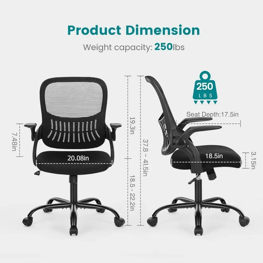 Office Chair,Mesh Rolling Work Swivel Task with Wheels, Comfortable Lumbar Support,Comfy Arms for Home,Black Desk Chairs image 4
